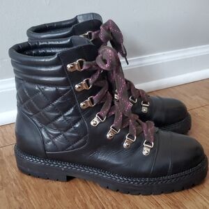 CHANEL Black Quilted Combat Boots Size 39